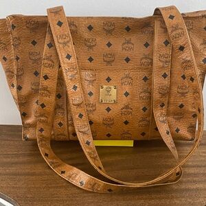 MCM Cognac Visetos Leather Tote Shoulder Bag W/Zipper Tod and COA